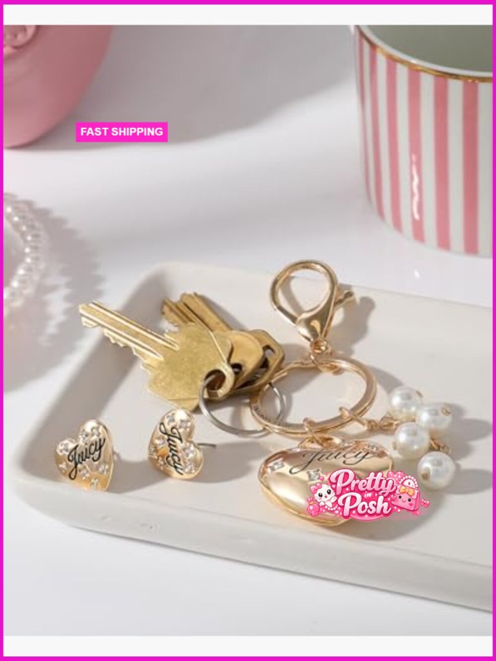 Logo Keychain and Stud Earrings Set with Rhinestone Stars - Picture 3 of 5